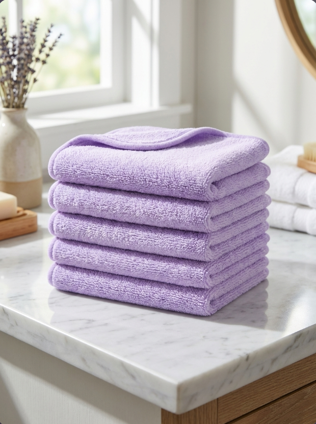 Aurevia Bliss soft makeup remover cloths, 5-piece set, showing gentle, plush fabric designed for easy and effective makeup removal.