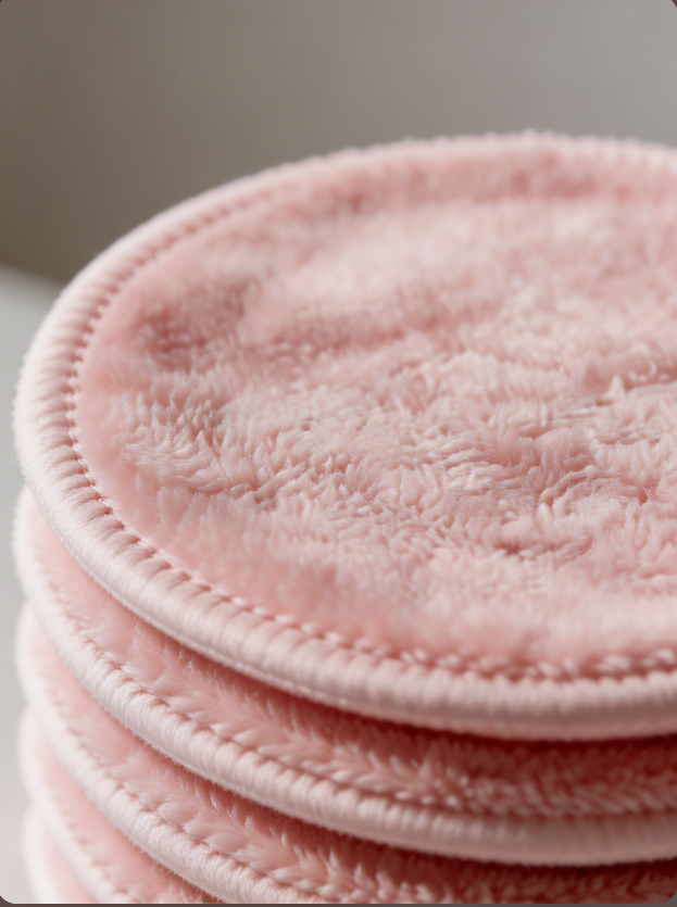 Set of 12 reusable bamboo cotton rounds by Aurevia Bliss, eco-friendly facial cleansing pads arranged in a neat pile.