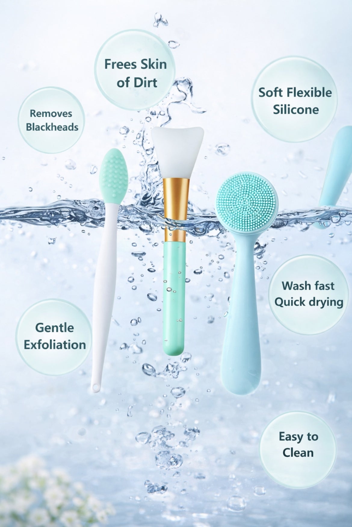 Silicone Facial Cleansing Brushes Set - Makeup Remover, Blackhead Removal